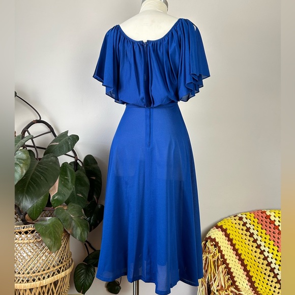 Vintage 70’s Young Edwardian Royal Blue Angel Sleeve Sheer Midi Dress - Picture 11 of 14